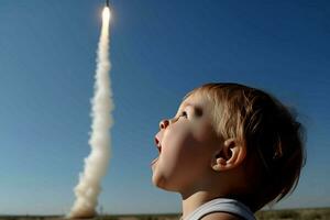 Child rocket launch. Generate Ai photo