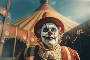 Sad clown circus tent. Generate Ai photo