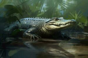 Alligator forest. Generate AI photo