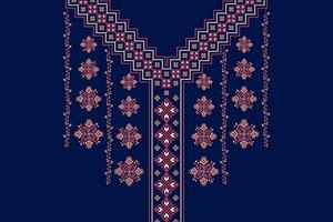 Ethnic cross stitch pattern. Ethnic neckline embroidery design. Geometric neckline traditional stitch pattern. Textile collar shirts fashion. Ethnic cloth ornaments colorful pixel art style. vector