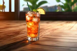 Fresh Cocktail Summer Drink on Wooden Table photo