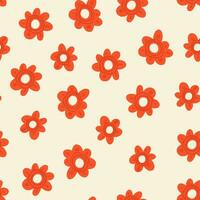 Cute pattern with hand drawn red flowers, hand drawn daffodils, simple spring flowers. Kids flower pattern vector