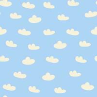 Cute pattern with clouds on light blue. Kids nursery pattern with clouds in hand drawn style vector