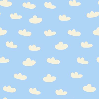 Cute pattern with clouds on light blue. Kids nursery pattern with clouds in hand drawn style