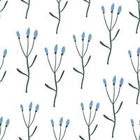 Simple vector pattern with wild plants, simple blue wild flowers pattern on white. Meadow pattern with blue flowers