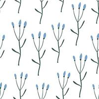 Simple vector pattern with wild plants, simple blue wild flowers pattern on white. Meadow pattern with blue flowers