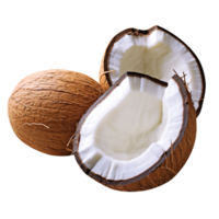 Diviso Noce di cocco il bianca carne volontà essere grattugiato e spremuto per ottenere Noce di cocco latte. può essere Usato per rendere dolci o cibo png