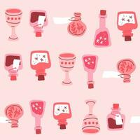 Pink pattern with potion bottles. Witch pattern in hand drawn style, suitable for pink Halloween party, valentines day vector