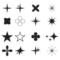 Vector set of Y2K stars, starburst and retro futuristic graphic ornaments for decoration. Retro futuristic elements for design. geometric symbols and objects in y2k style.