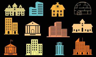 Colorful Flat Residential Houses, Isolated cartoon houses set. Simple suburban houses. Concept of real estate, property and ownership. House vector, Icon, Logo, Simple collection of home icon. vector