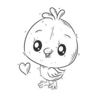 Cute bird standing alone wants to give love for coloring vector