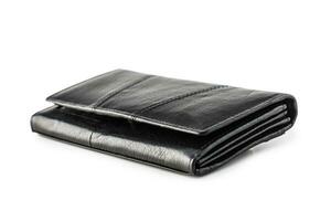 Leather womens black wallet isolated on white background photo