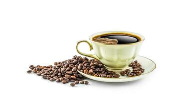 Coffee. Coffee cup and beans isolated on white background photo