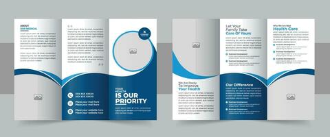 Medical Clinic Trifold Brochure flyer Layout, Medical or healthcare trifold brochure template set vector