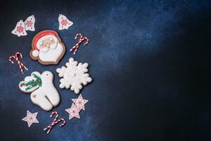 Beautiful festive Christmas gingerbread made by hand with decoration elements photo