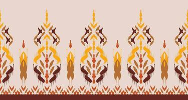 naranja étnico resumen ikat Arte. sin costura modelo en tribal, gente bordado, y mexicano estilo. azteca geométrico Arte ornamento impresión. diseño para alfombra, fondo de pantalla, ropa, envase, tela, cubrir. vector