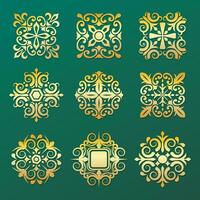 collection of gold floral vintage decoration various shape. vector illustration