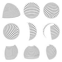 collection of circular striped globe abstract icon vector