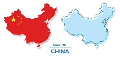 Vector China flag map set simple flat illustration