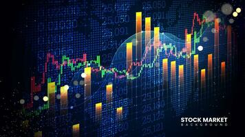 Stock market investment chart with green and red uptrend line. Successful candlestick trading chart information. Economic information growth background vector