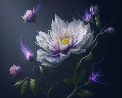 An image that combines the energy of lightning with the delicate beauty of blooming flowers. photo