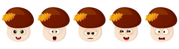 Forest mushroom character with different emotions vector