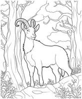 goat jungle coloring page vector