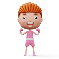 Happy child boxer, fighter boy with boxer glove, kid character, 3d rendering png