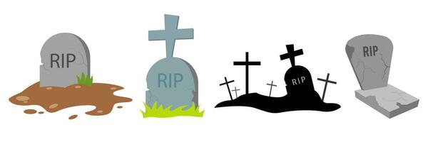 Halloween grave. Old gravestone with cracks. tomb on white background. ancient RIP. Granite plate with fissure. vector