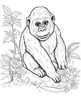 Gorilla coloring page line art vector