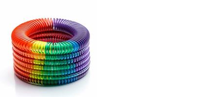 Slinky on white background. Abstract colorful curvy toy. photo