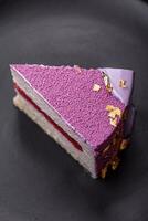 Delicious fresh sweet mousse cake with berry filling photo