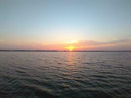 Colorful sunset, sunrise over the river. photo