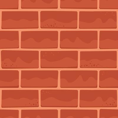 Cartoon Brick Wall of Red Color, Castle Tile Square Seamless Pattern.