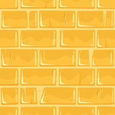 Cracked Golden Brick Wall Texture, Aged Old Castle Background, Square Seamless Pattern