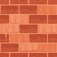 Cartoon Brick Wall of Red Color with Unfinished and Old Parts, Square Seamless Pattern vector