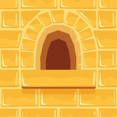 Gold Brick Wall With Embrasure Texture, Aged Old Background, Square Seamless Pattern