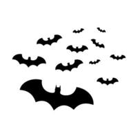 Flying bat flock symbol. Silhouettes of traditional Halloween symbols on white. vector