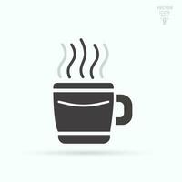 Hot coffee in a mug with steam icon. Isolated vector illustration.