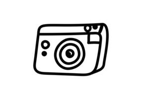 vector doodle illustration of portable retro photo camera - black outline on white. photography, icon