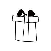 vector ilustración garabatear contorno negro contorno regalo caja con arco. decoración para el Días festivos cumpleaños, Navidad, boda, San Valentín día. diseño para embalaje, web diseño, postales, etiquetas, etiquetas
