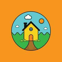 pueblo casa mascota vector logo, dibujado a mano logo, ilustración, resumen logo