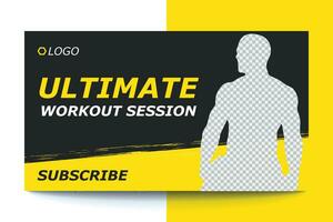 Fitness gym and workout video thumbnail and web banner vector