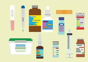 Set of medicine bottles and pills collection. Bottles of drugs.tablets,capsules vitamins. Vector flat illustration and health style.