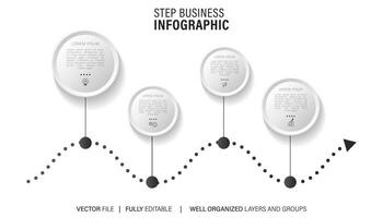 diseño infográfico de línea de tiempo con 4 opciones o pasos. infografías para el concepto de negocio. se puede usar para presentaciones, diseño de flujo de trabajo, banner, proceso, diagrama, diagrama de flujo, gráfico de información, informe anual. vector