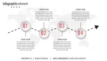 Thin line process business infographic with square template. Vector illustration. Process timeline with 4 options, steps or sections.