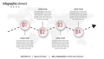 Thin line process business infographic with square template. Vector illustration. Process timeline with 4 options, steps or sections.