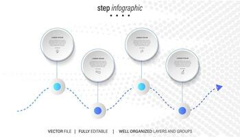 Thin line process business infographic with square template. Vector illustration. Process timeline with 4 options, steps or sections.