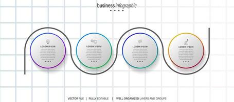 Modern vector flat illustration. Line infographic numbers template with four elements, icons. Timeline designed for business, presentations, web design, interface, diagrams with 4 steps