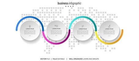 Modern vector flat illustration. Line infographic numbers template with four elements, icons. Timeline designed for business, presentations, web design, interface, diagrams with 4 steps